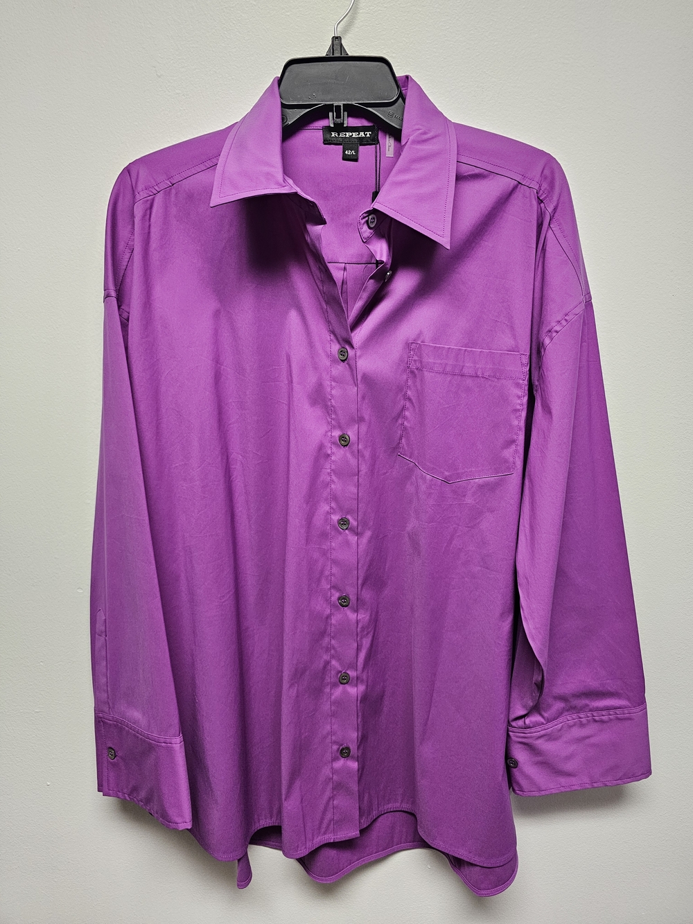 Repeat Women's Oversized Purple Button-Down Shirt with Classic Collar
